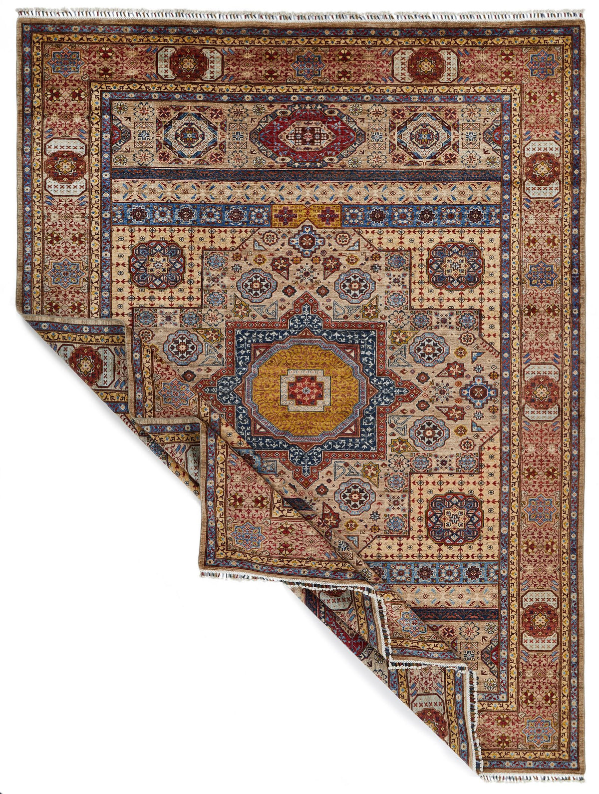 9x12 Ivory and Multicolor Turkish Tribal Rug