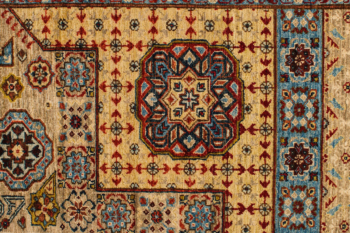 9x12 Ivory and Multicolor Turkish Tribal Rug