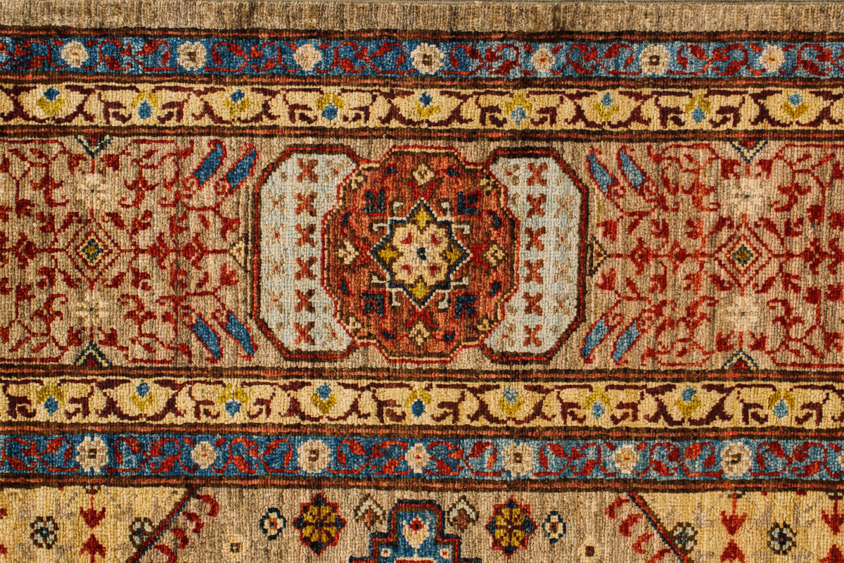 9x12 Ivory and Multicolor Turkish Tribal Rug