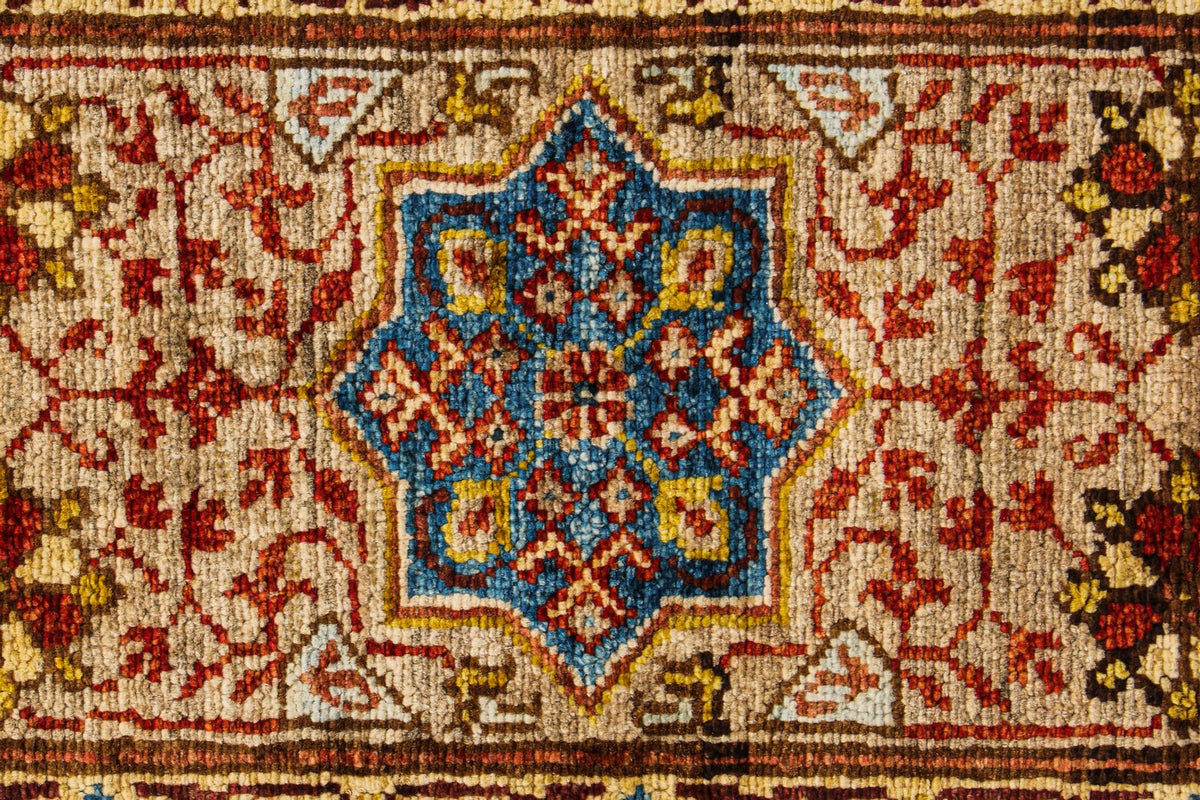 9x12 Ivory and Multicolor Turkish Tribal Rug