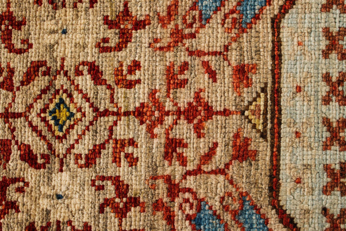 9x12 Ivory and Multicolor Turkish Tribal Rug