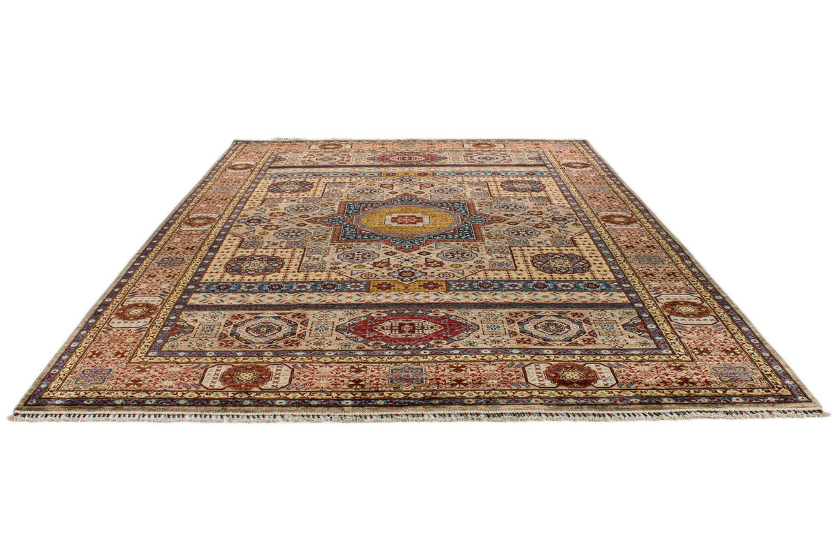 9x12 Ivory and Multicolor Turkish Tribal Rug