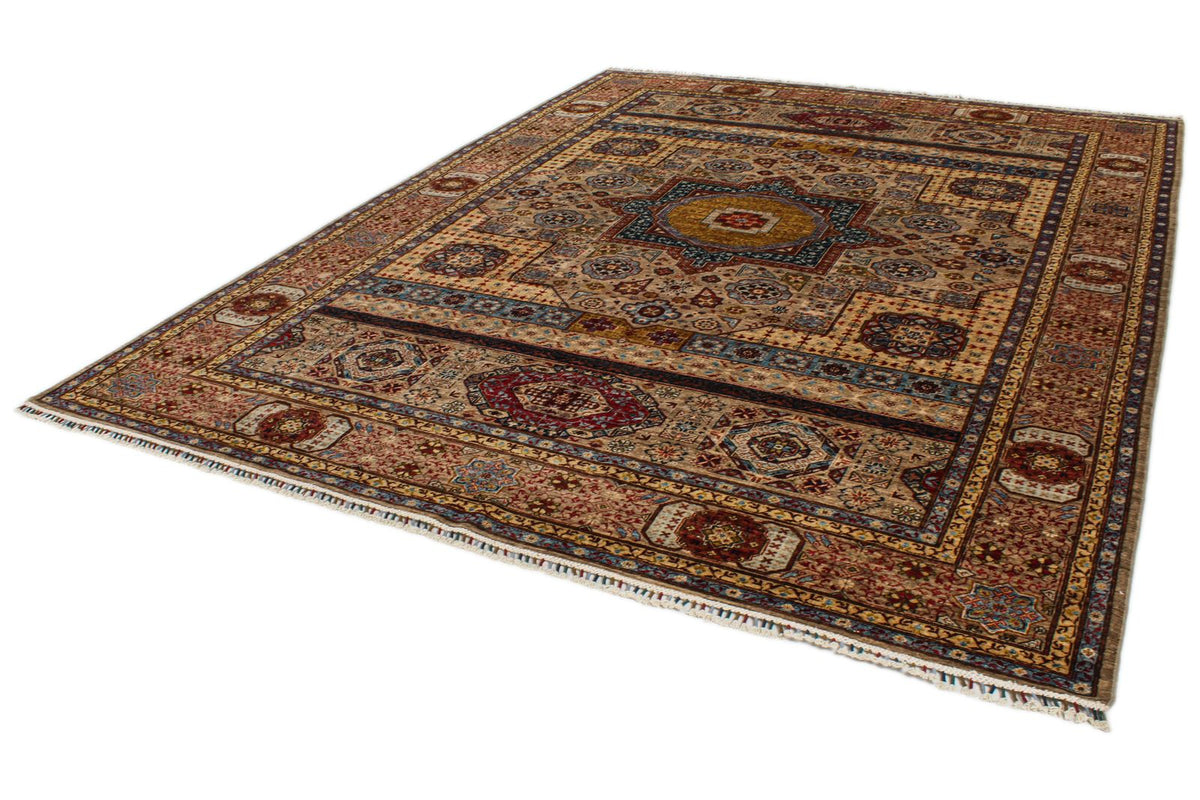 9x12 Ivory and Multicolor Turkish Tribal Rug