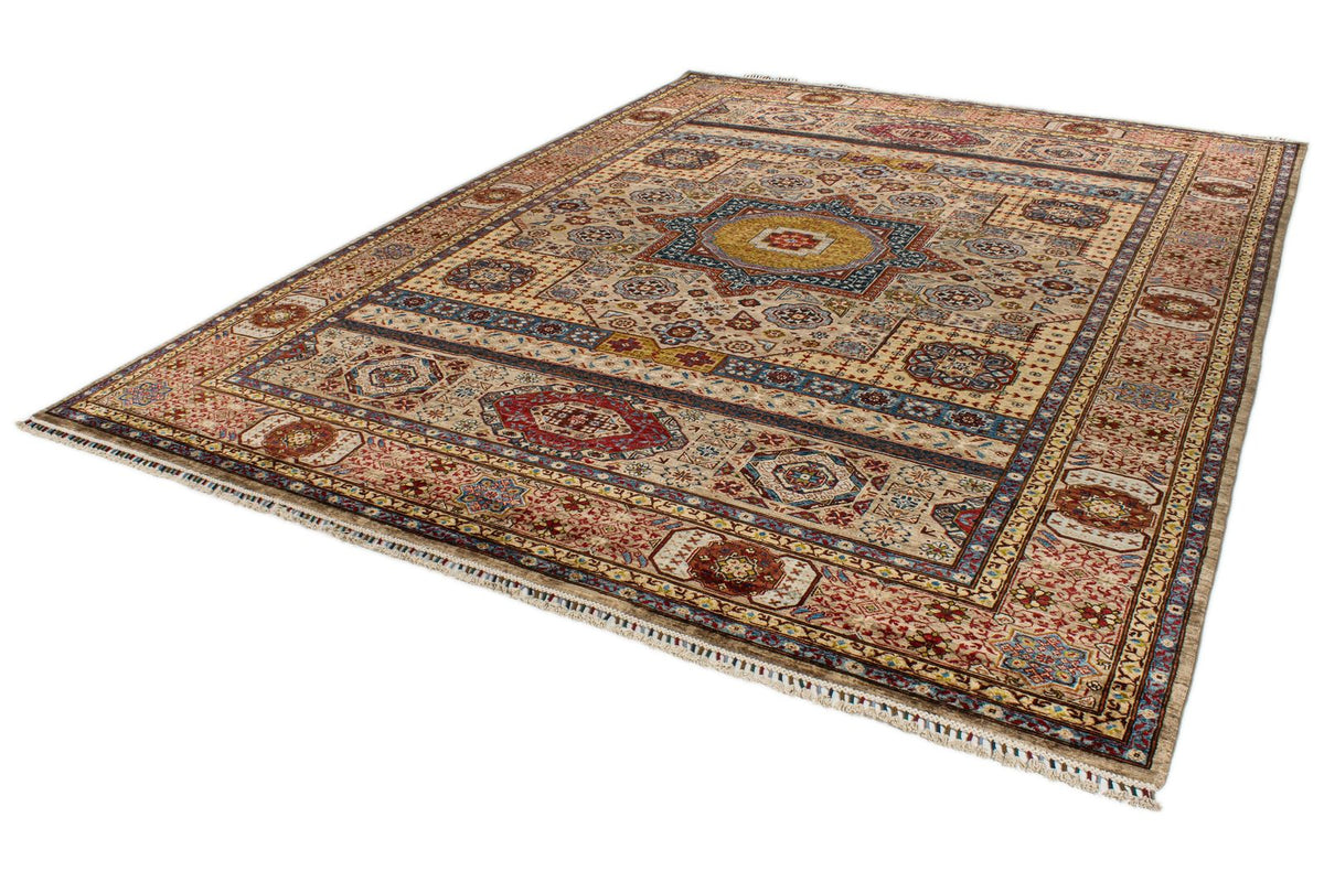 9x12 Ivory and Multicolor Turkish Tribal Rug