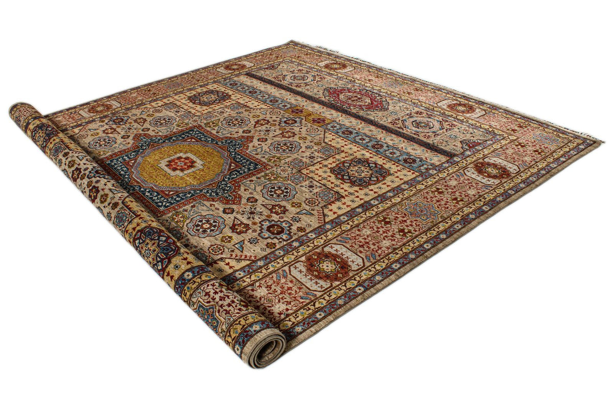 9x12 Ivory and Multicolor Turkish Tribal Rug