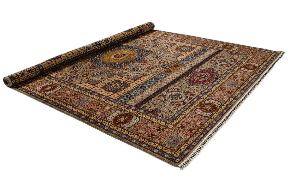 9x12 Ivory and Multicolor Turkish Tribal Rug