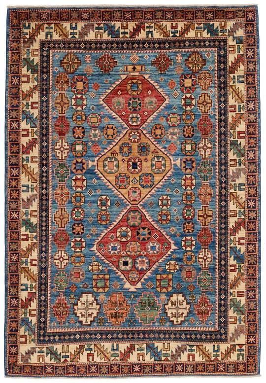 5x8 light Blue and Ivory Anatolian Traditional Rug