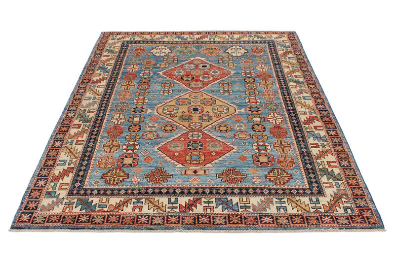 5x8 light Blue and Ivory Anatolian Traditional Rug