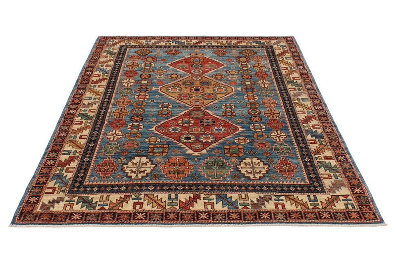 5x8 light Blue and Ivory Anatolian Traditional Rug