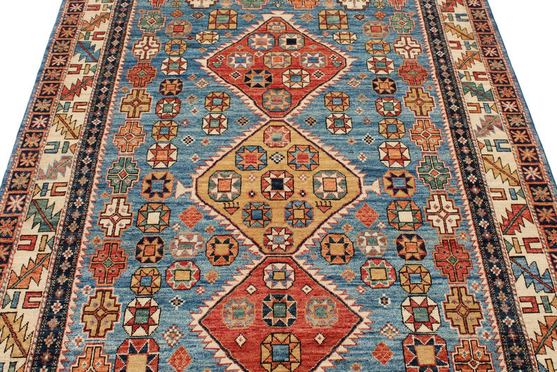 5x8 light Blue and Ivory Anatolian Traditional Rug