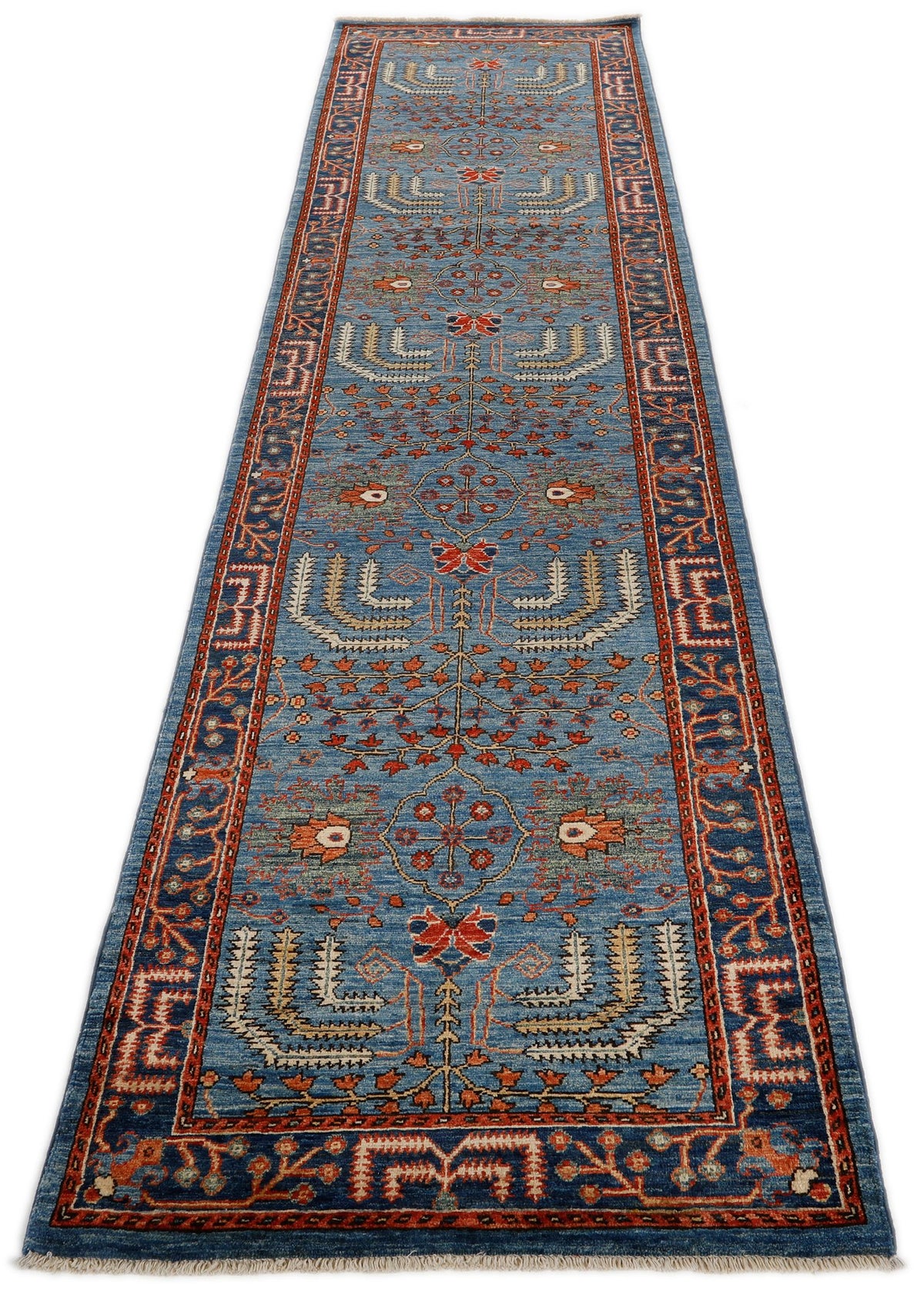 3x12 Light Blue and Navy Anatolian Traditional Runner