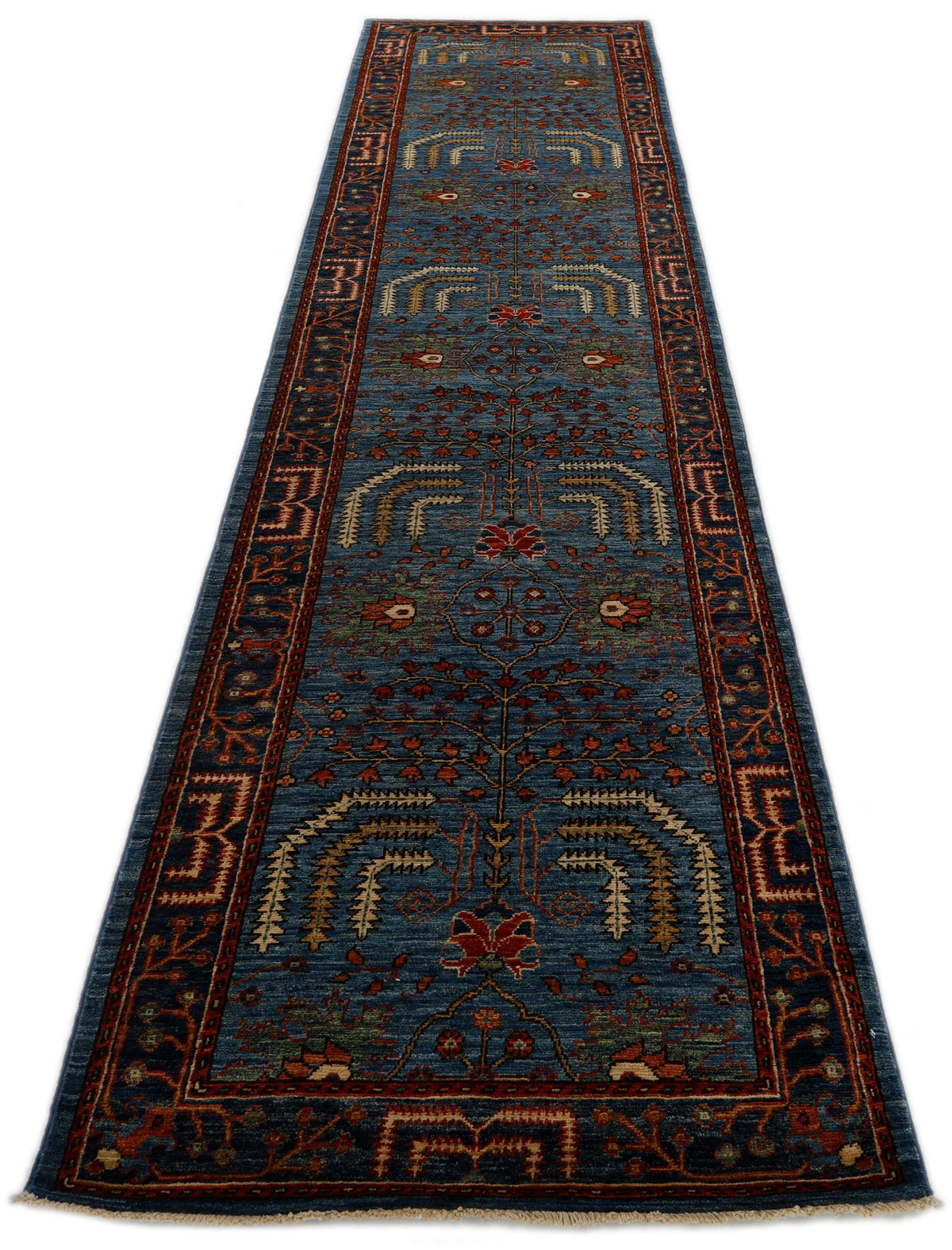 3x12 Light Blue and Navy Anatolian Traditional Runner