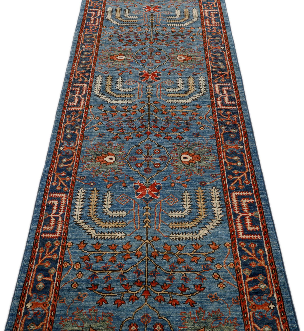 3x12 Light Blue and Navy Anatolian Traditional Runner