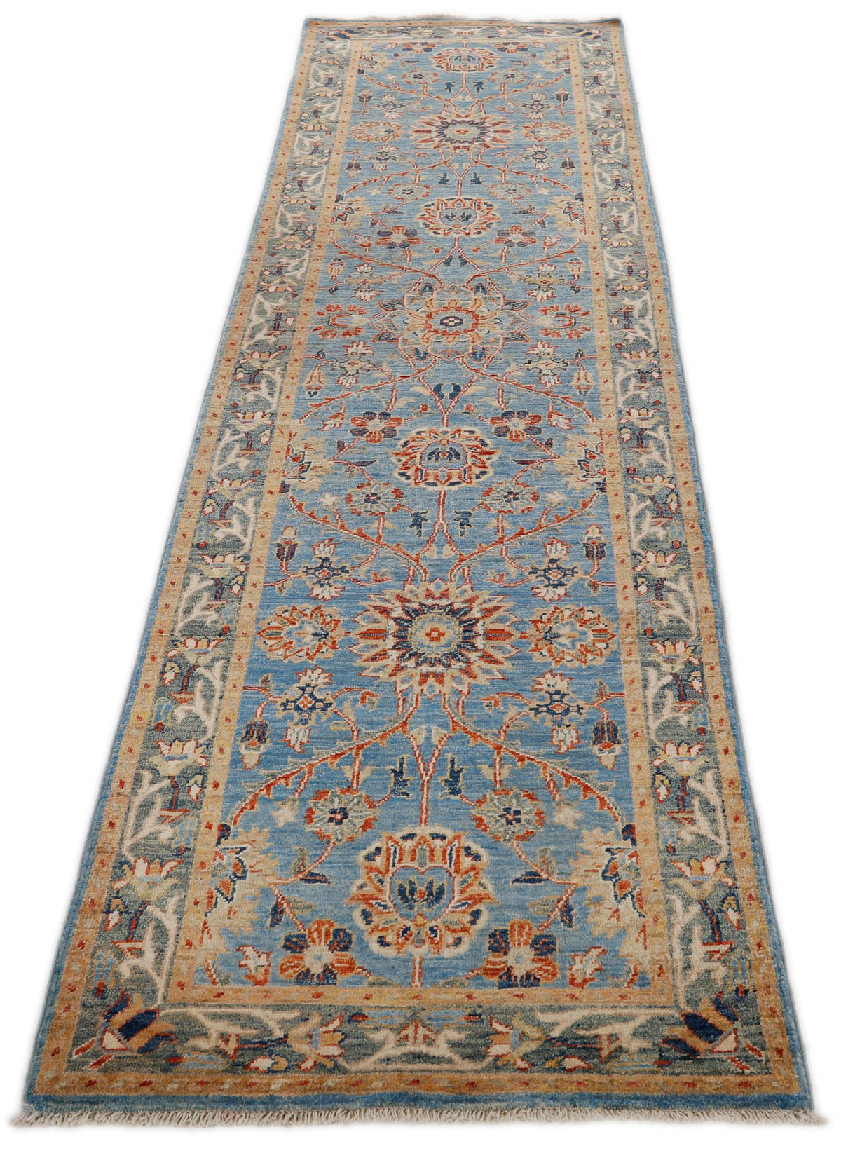 3x10 Light Blue and Light Green Anatolian Traditional Runner