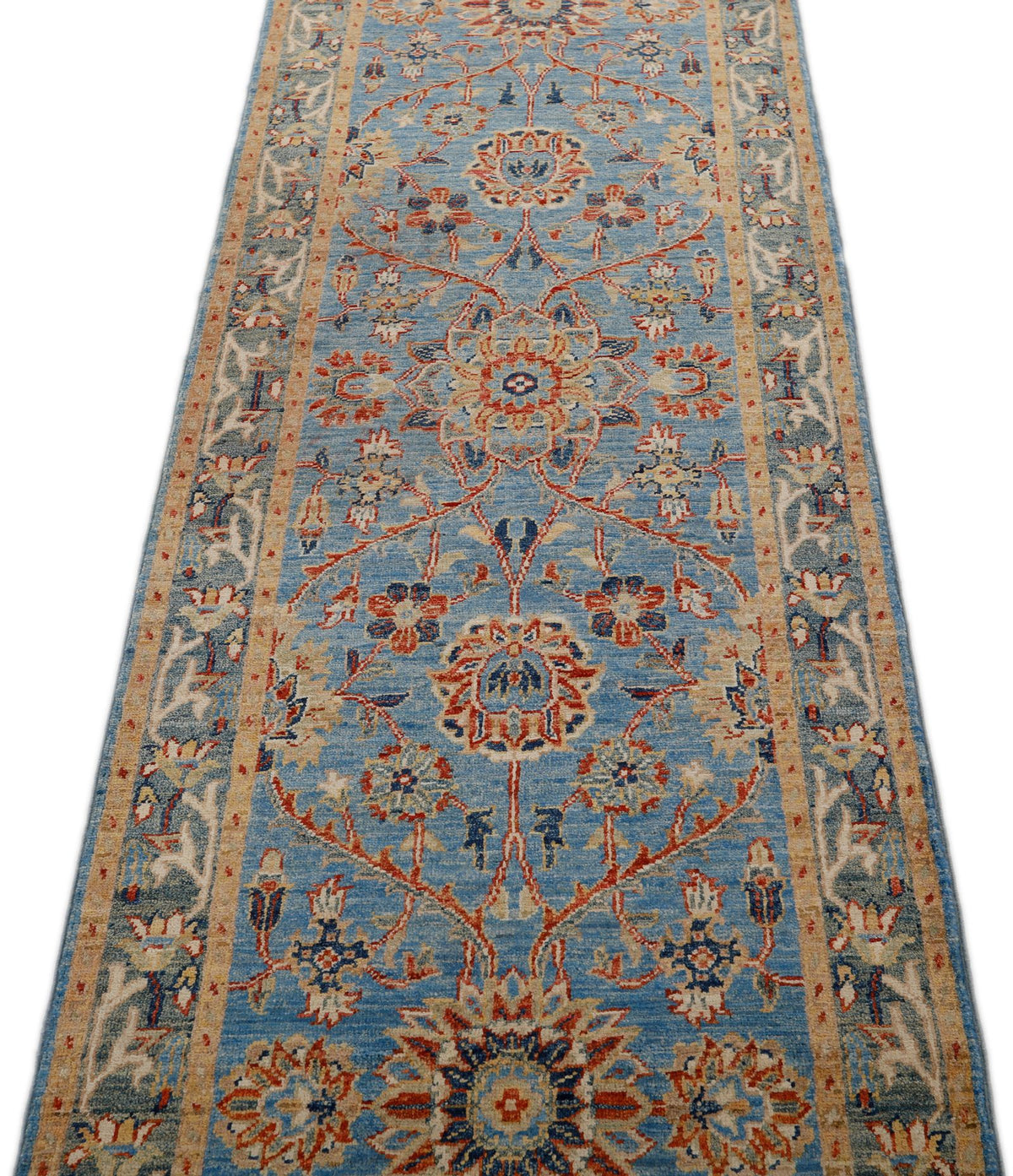 3x10 Light Blue and Light Green Anatolian Traditional Runner