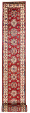 3x38 Red and Ivory Kazak Tribal Runner