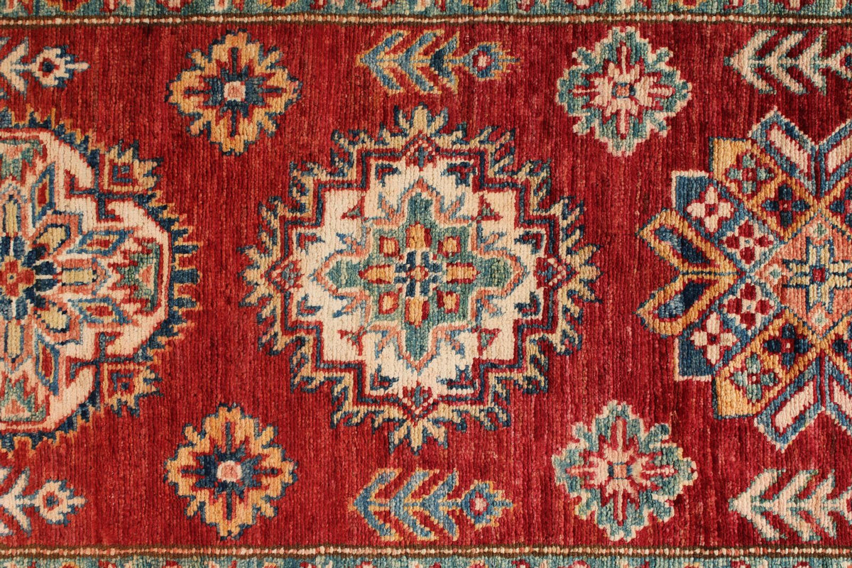 3x38 Red and Ivory Kazak Tribal Runner