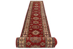 3x38 Red and Ivory Kazak Tribal Runner