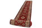 3x38 Red and Ivory Kazak Tribal Runner