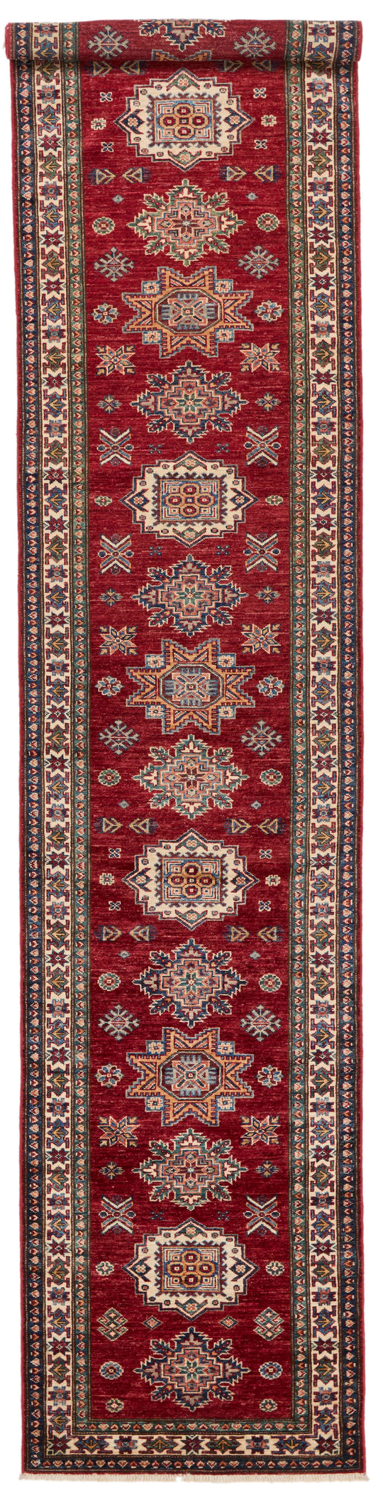 3x16 Red and Multicolor Kazak Tribal Runner