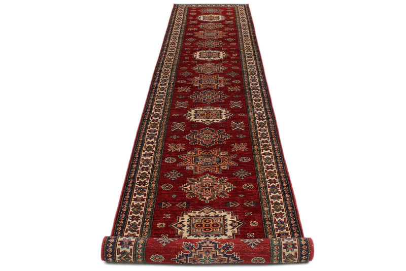 3x16 Red and Multicolor Kazak Tribal Runner