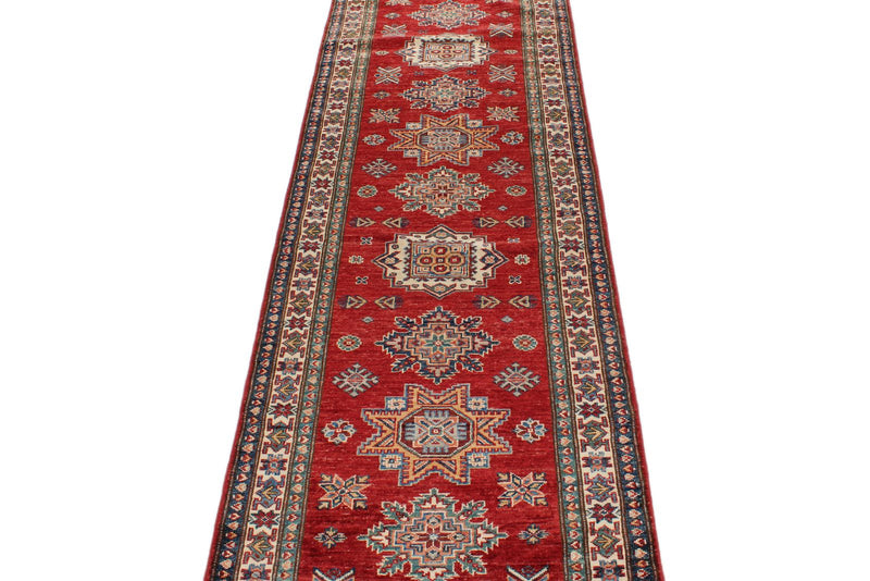 3x16 Red and Multicolor Kazak Tribal Runner