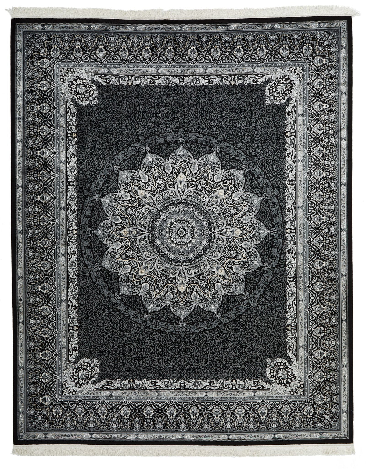 6x9 Black and Ivory Turkish Antep Rug