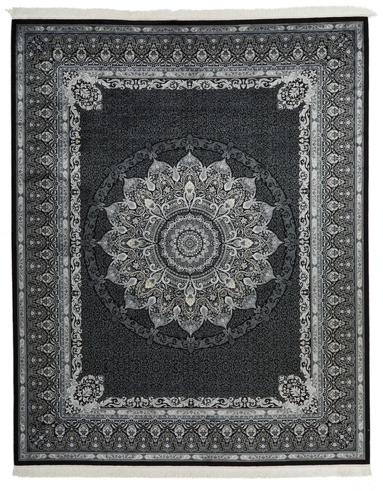 6x9 Black and Ivory Turkish Antep Rug