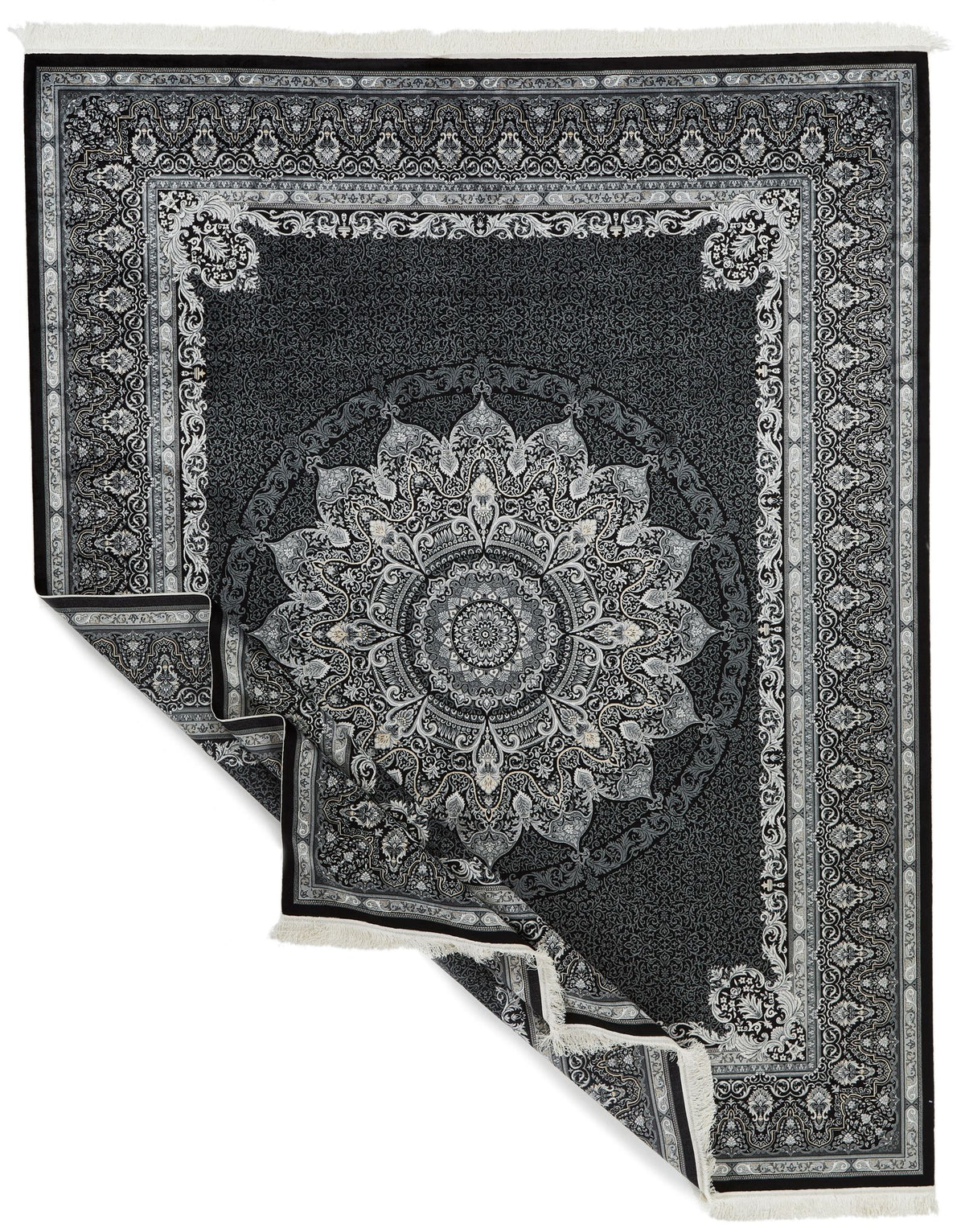 6x9 Black and Ivory Turkish Antep Rug