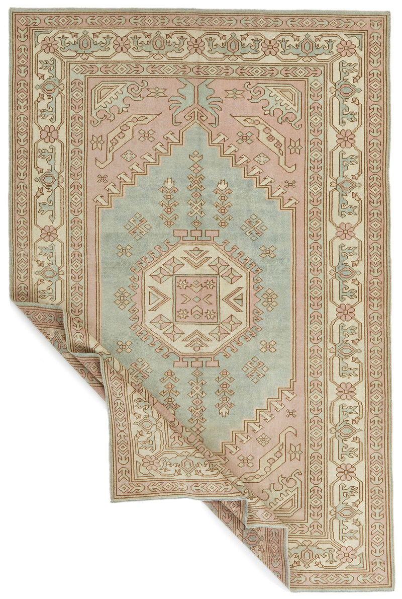 7x11 Pink and Ivory Turkish Milas Rug