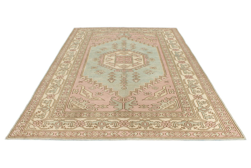 7x11 Pink and Ivory Turkish Milas Rug