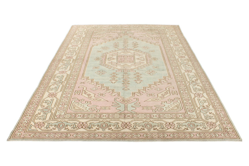 7x11 Pink and Ivory Turkish Milas Rug