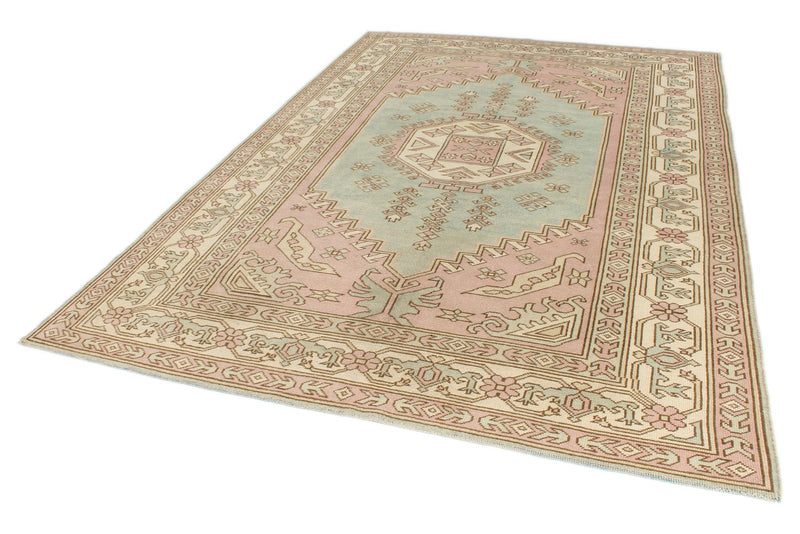 7x11 Pink and Ivory Turkish Milas Rug