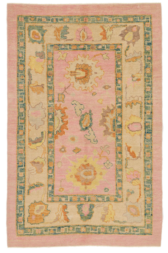 4x6 Pink and Ivory Turkish Oushak Rug
