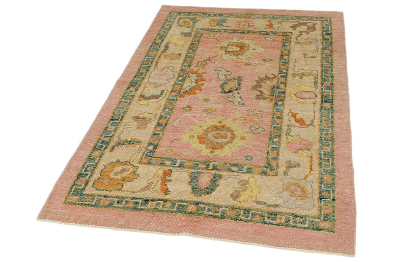 4x6 Pink and Ivory Turkish Oushak Rug
