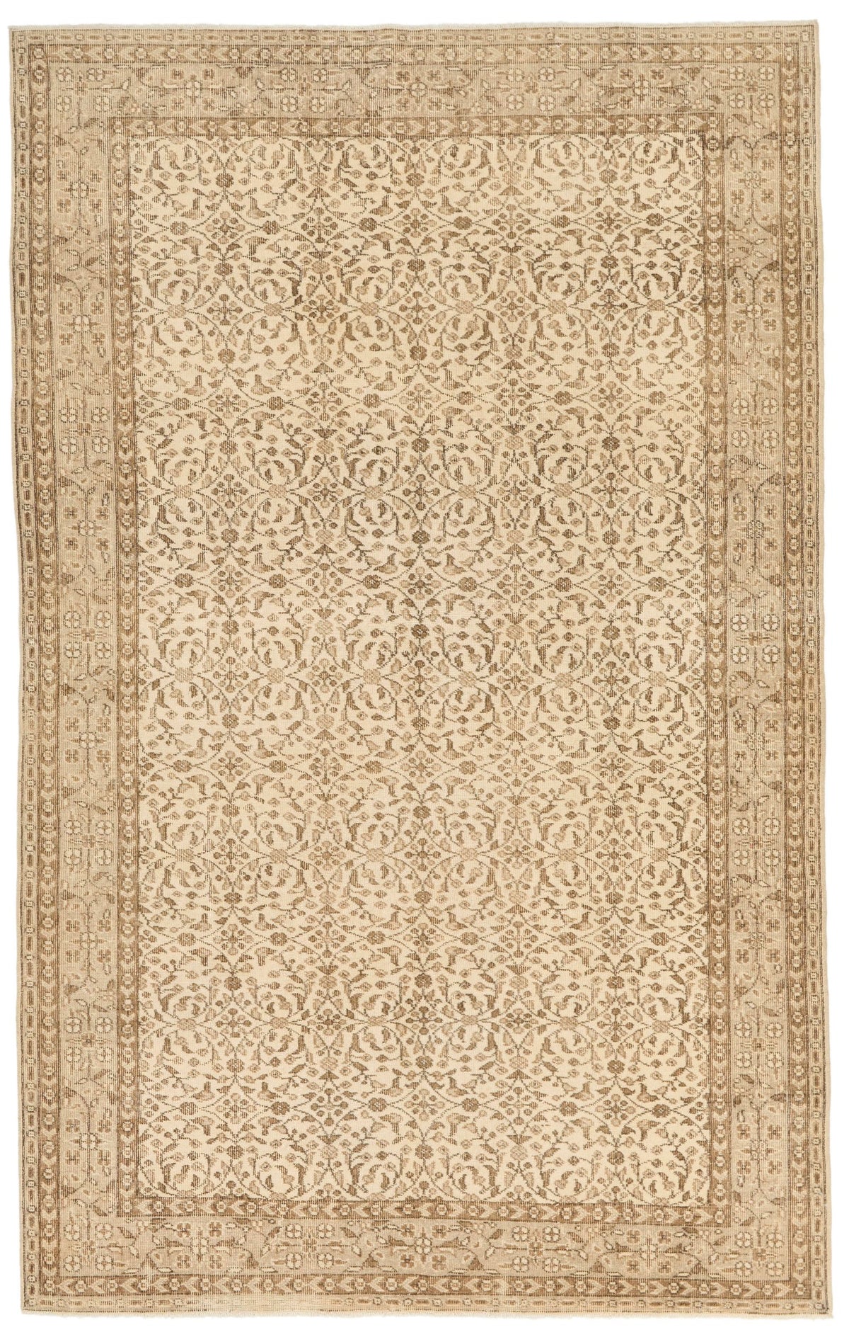 6x9 Ivory and Brown Turkish Traditional Rug