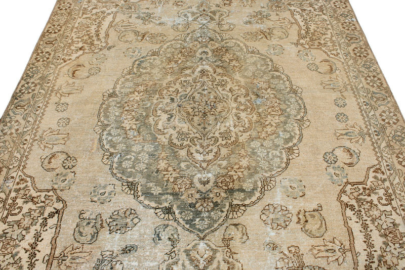 7x9 Beige and Brown Persian Rug
