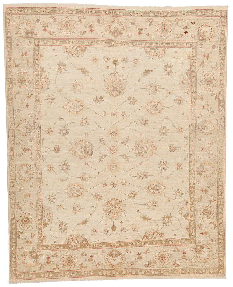 8x10 Ivory and Ivory Turkish Oushak Rug