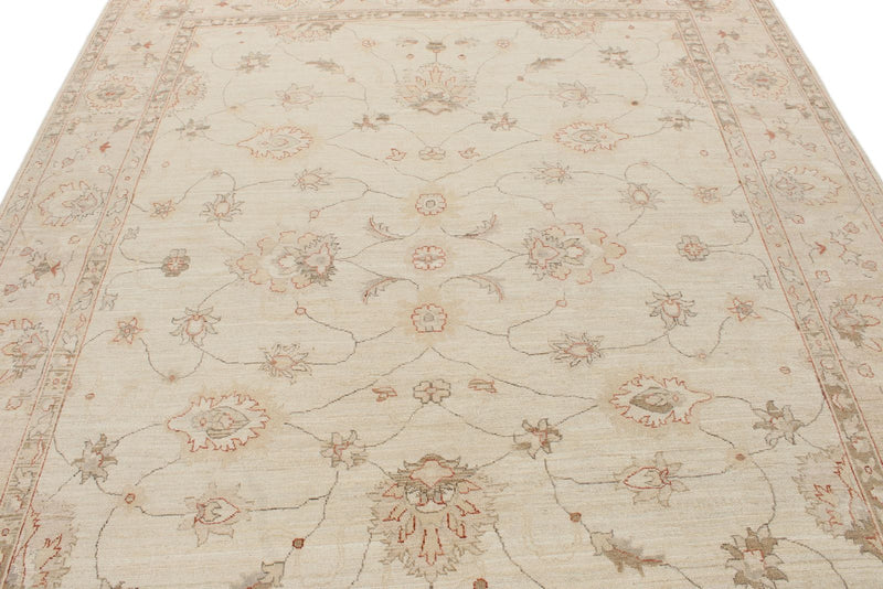 8x10 Ivory and Ivory Turkish Oushak Rug