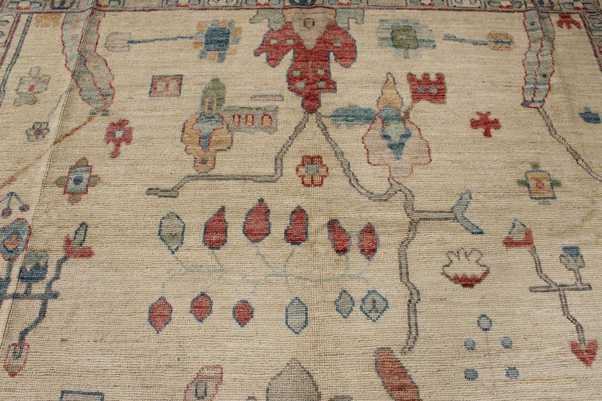 10x14 Ivory and Multicolor Turkish Oushak Rug