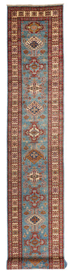 3x20 Light Blue and Ivory Kazak Tribal Rug