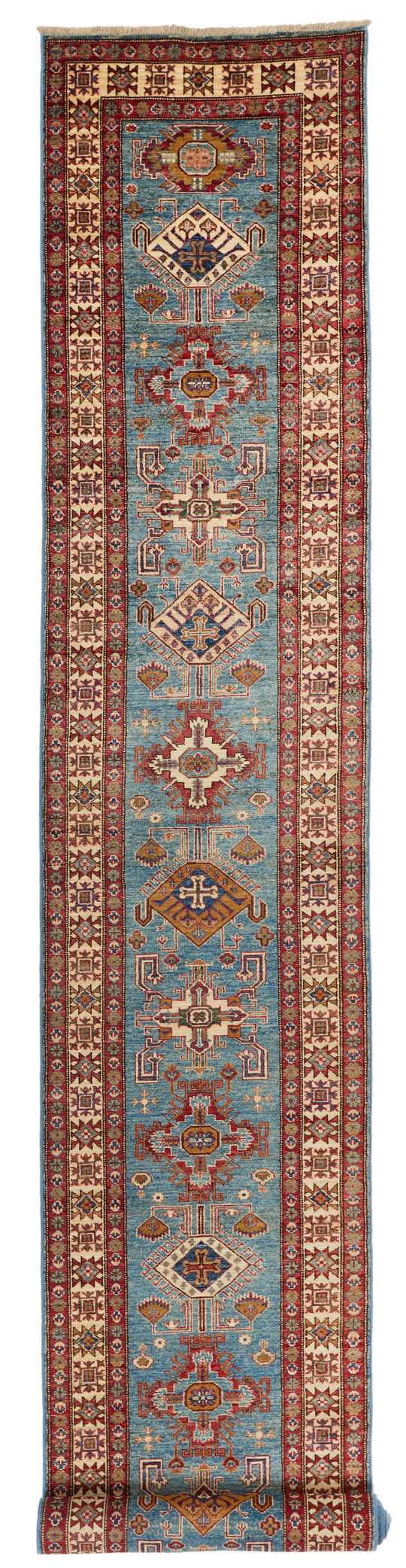 3x20 Light Blue and Ivory Kazak Tribal Rug