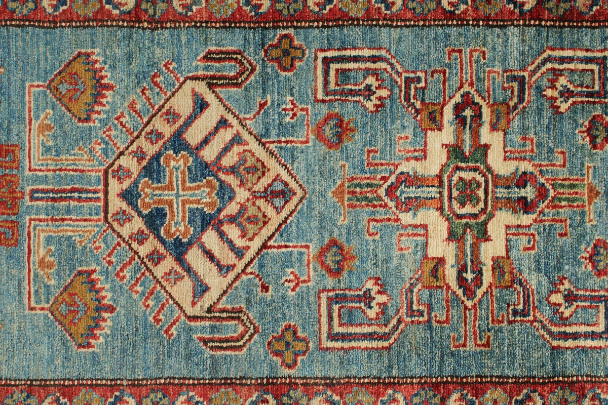 3x20 Light Blue and Ivory Kazak Tribal Rug