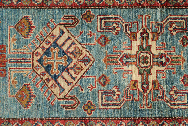 3x20 Light Blue and Ivory Kazak Tribal Rug