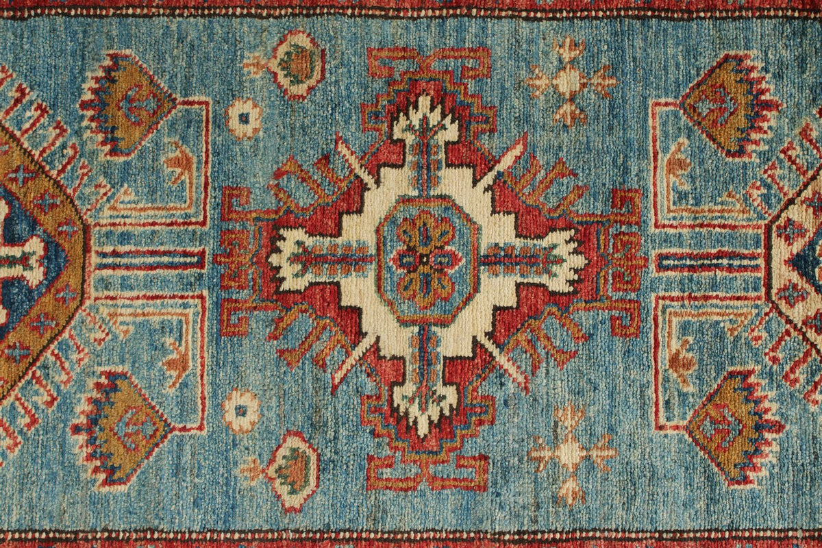3x20 Light Blue and Ivory Kazak Tribal Rug