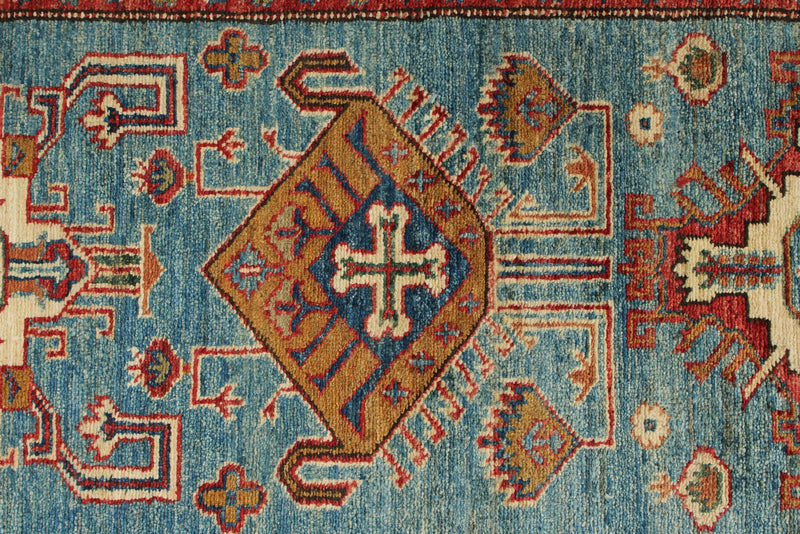3x20 Light Blue and Ivory Kazak Tribal Rug
