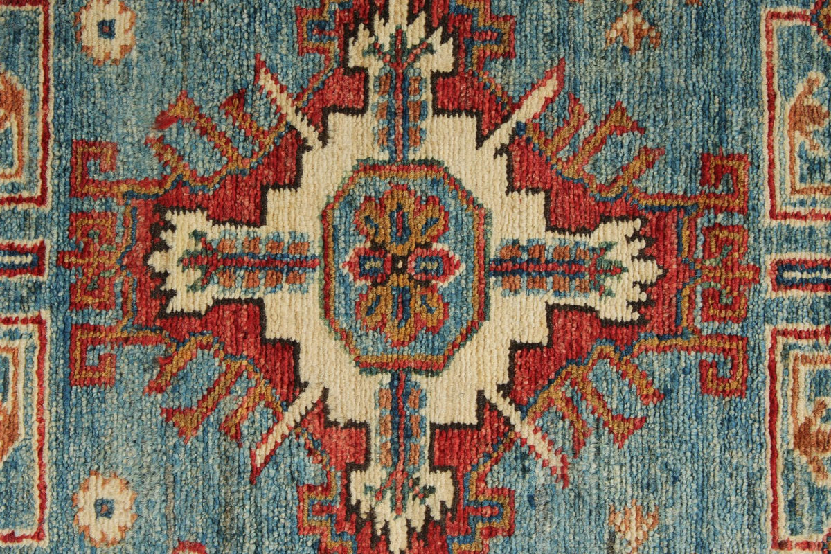 3x20 Light Blue and Ivory Kazak Tribal Rug