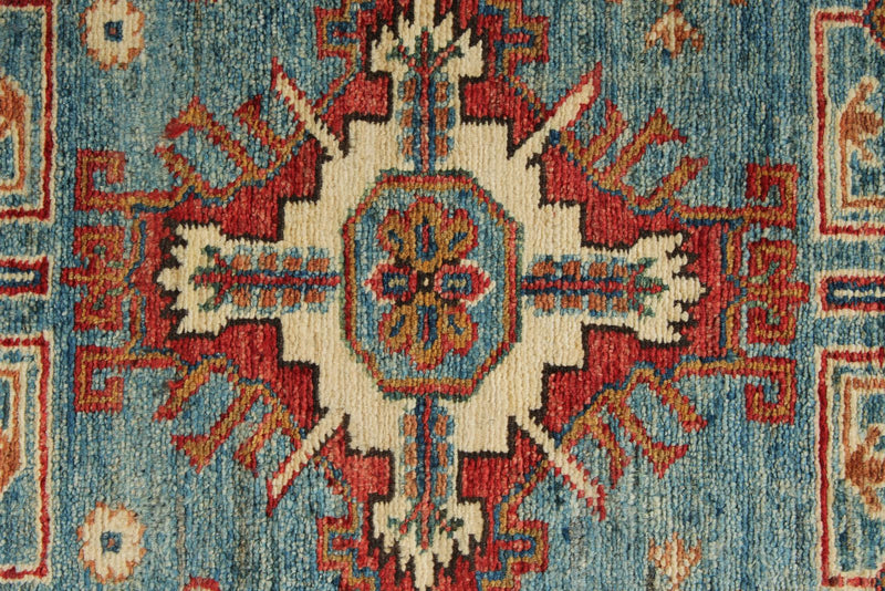 3x20 Light Blue and Ivory Kazak Tribal Rug
