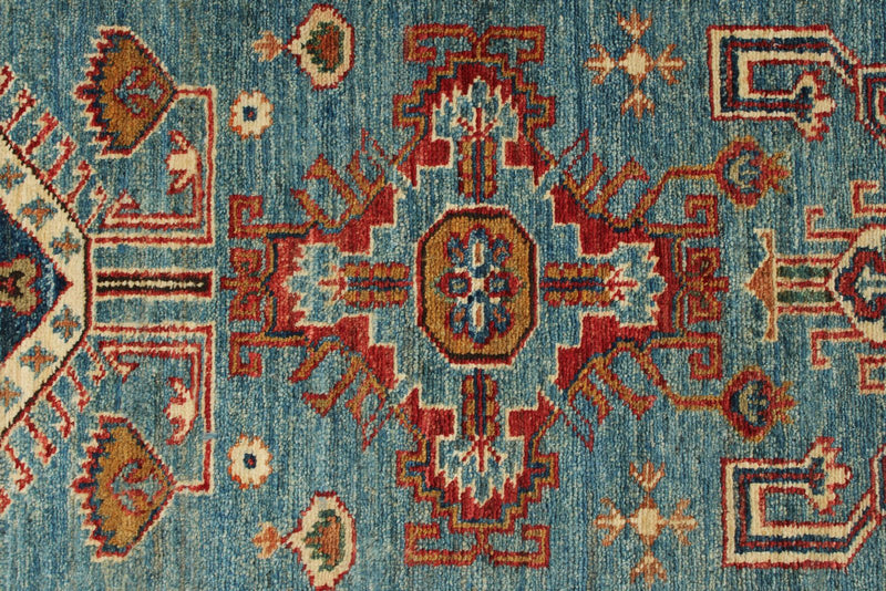 3x20 Light Blue and Ivory Kazak Tribal Rug