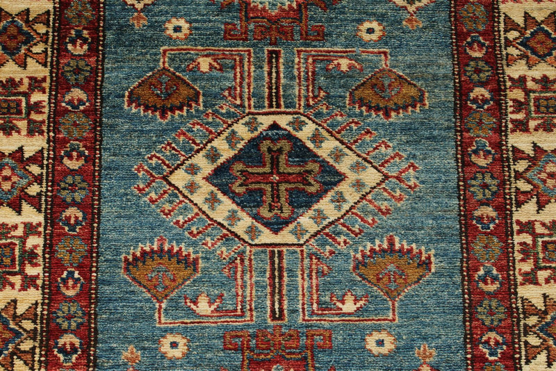 3x20 Light Blue and Ivory Kazak Tribal Rug